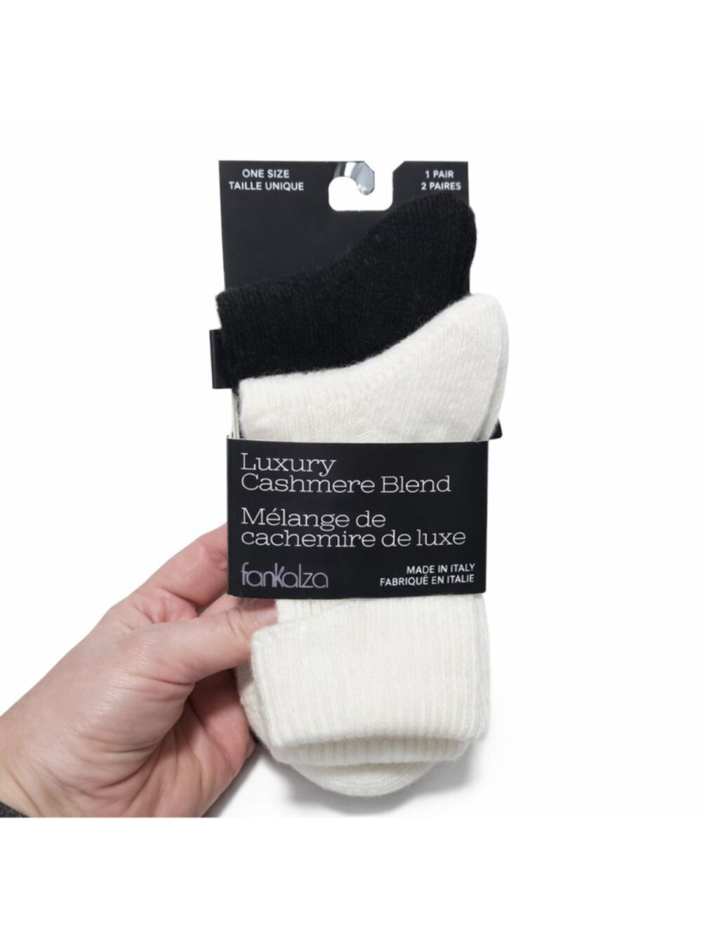 FRANKALZA NWT Luxury Cashmere Blend Scallop Socks 2 Pairs Black Ivory Women's OS